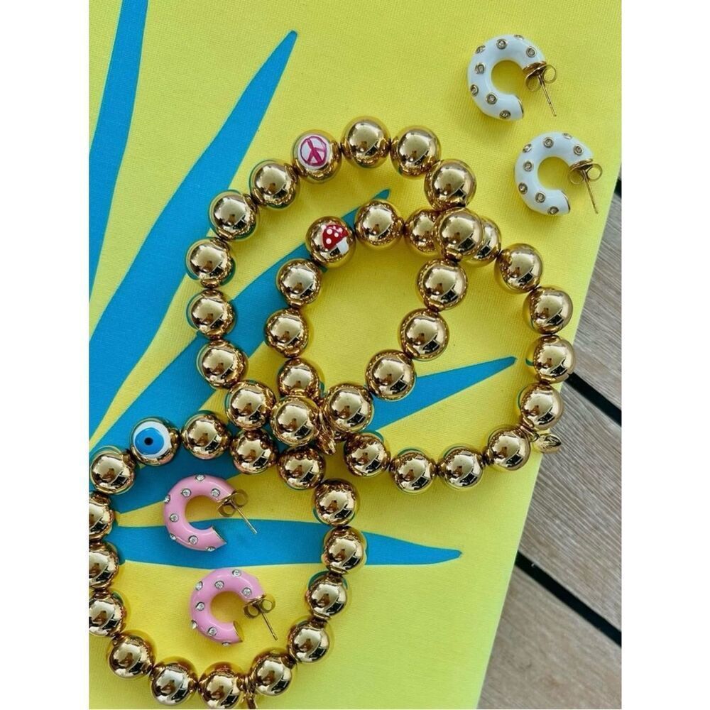 Gold Bead Stretch Bracelet with Red Mushroom Accent by Mayamar - Picture 4 of 4